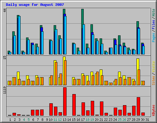 Daily usage for August 2007